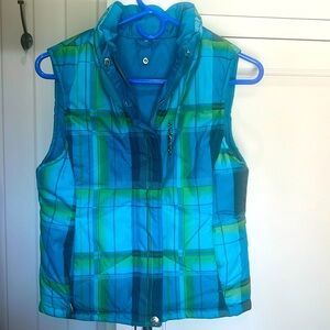 Girls Medium ZeroXposur Blue/Green Plaid Reversible Winter Vest.